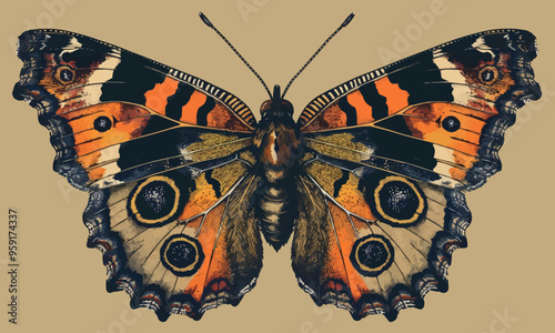 A linear vector of a detailed butterfly.