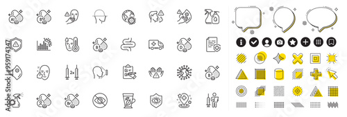Set of Pantothenic acid, Ambulance emergency and Coronavirus pandemic line icons for web app. Design elements, Social media icons. Cobalamin vitamin, Face id, Fever icons. Vector