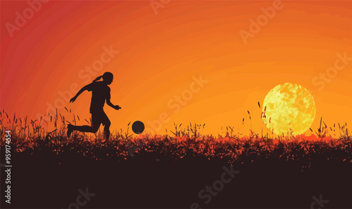 A silhouette vector of a person playing soccer.