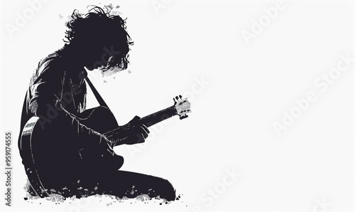 A silhouette vector of a person playing the guitar.