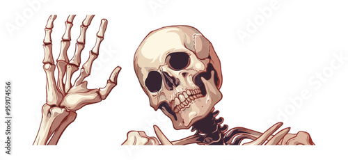 Skeleton waving on a white background. Vector flat isolated.
