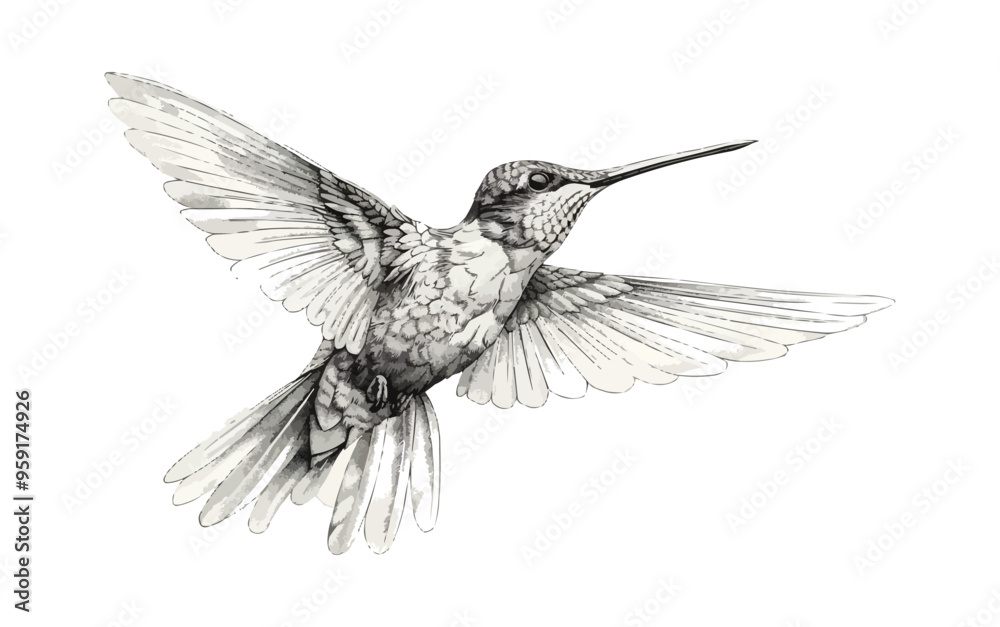 Naklejka premium A linear vector of a hummingbird.