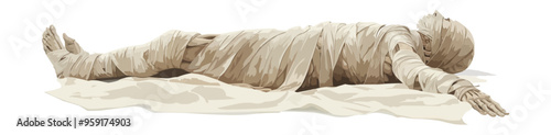 Mummy wrapped in bandages on a white background. Vector flat isolated.