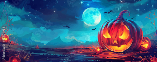 Pumpkin with a moon and star carved out. Vector flat isolated.