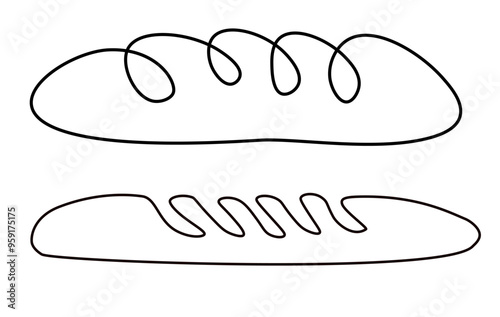 Loaf of bread. doodle Vector illustration. French baguette. Concept of Bakery.  isolated on white background, traditional food sign symbol.