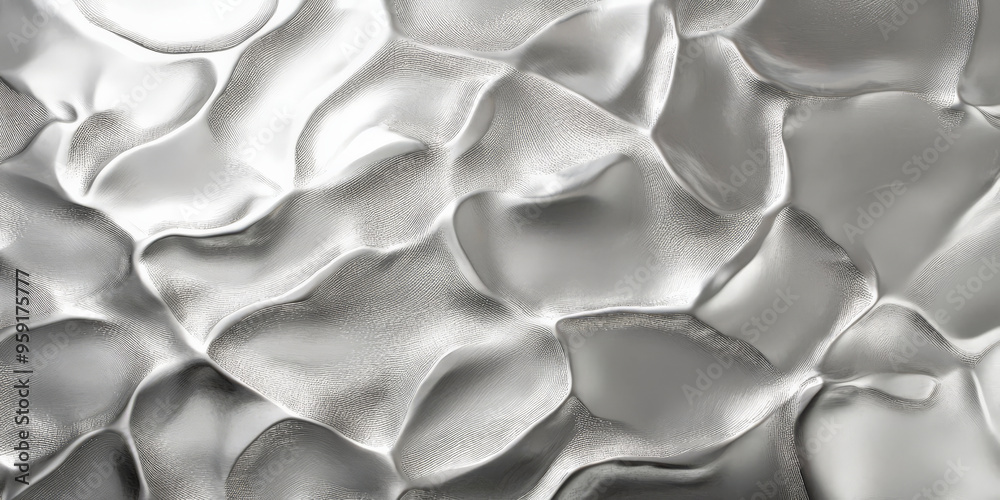 A textured silver surface with an embossed pattern of abstract shapes. The surface has a sophisticated look with a tactile, three-dimensional quality that adds visual interest. A textured silver surface with an embossed pattern of abstract shapes. The surface has a sophisticated look with a tactile, three-dimensional quality that adds visual interest.