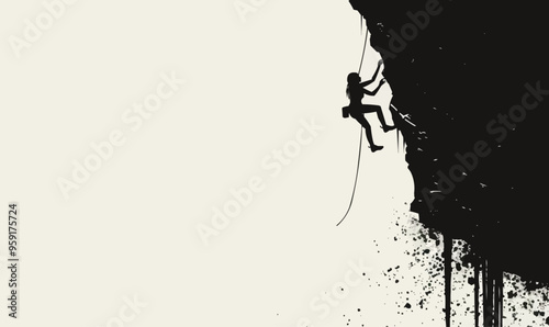 A silhouette vector of a person rock climbing.