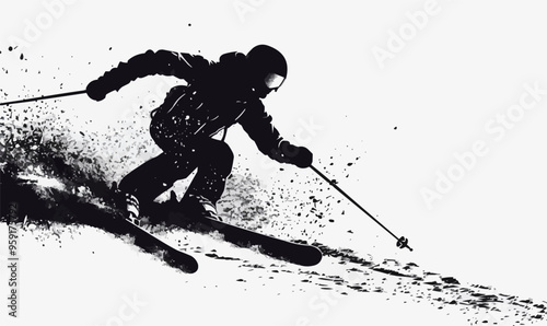 A silhouette vector of a person skiing. photo