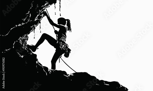 A silhouette vector of a person rock climbing.