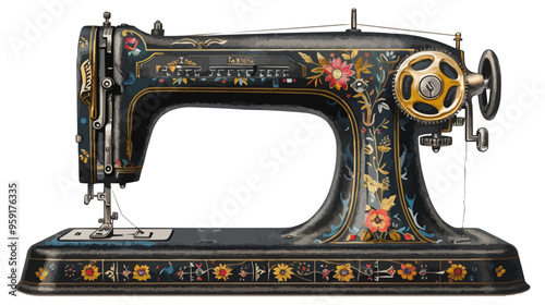 An isolated vector of a vintage sewing machine.
