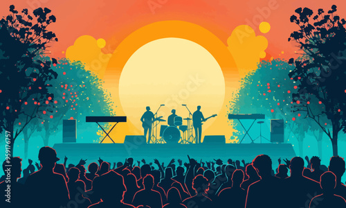A flat vector of a music festival.