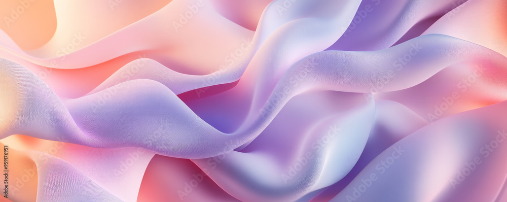 Obraz premium A stylish 3D background with smooth, twisted ribbons in gradients of lavender, mint, and peach. The ribbons have a soft, flowing appearance with a modern touch.