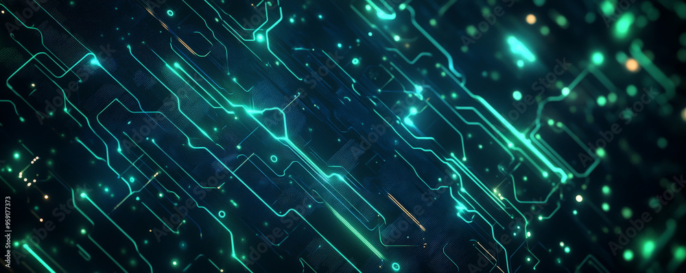 High-tech web design backdrop featuring a dark, textured background with glowing, green and blue circuit patterns. The design is dynamic and futuristic, perfect for digital products or cybersecurity