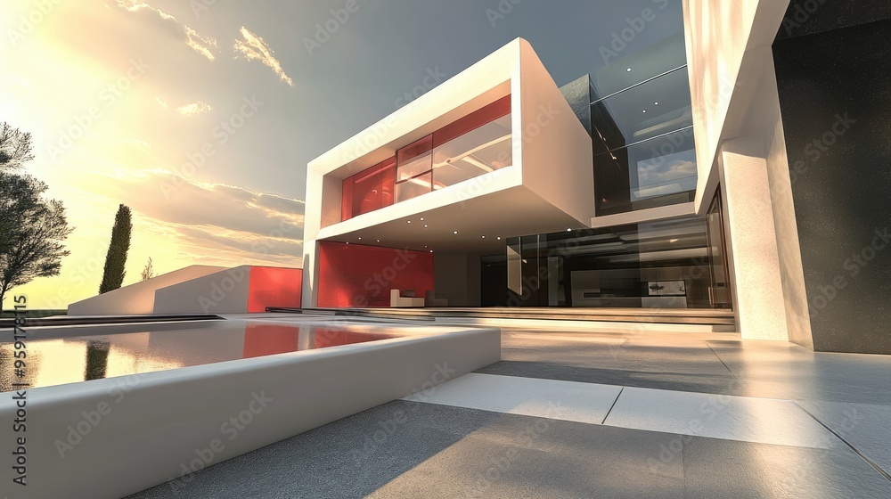 Fototapeta premium Contemporary architectural design rendered in 3D illustration