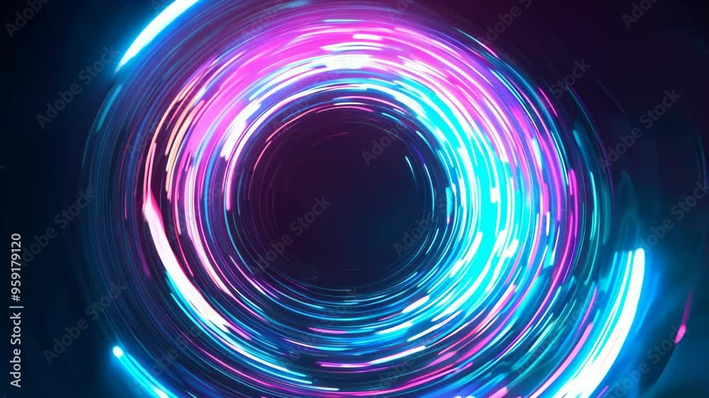 Vibrant Neon Glowing Spiral with Dynamic Circular Motion Vibrant Neon Glowing Spiral with Dynamic Circular Motion
