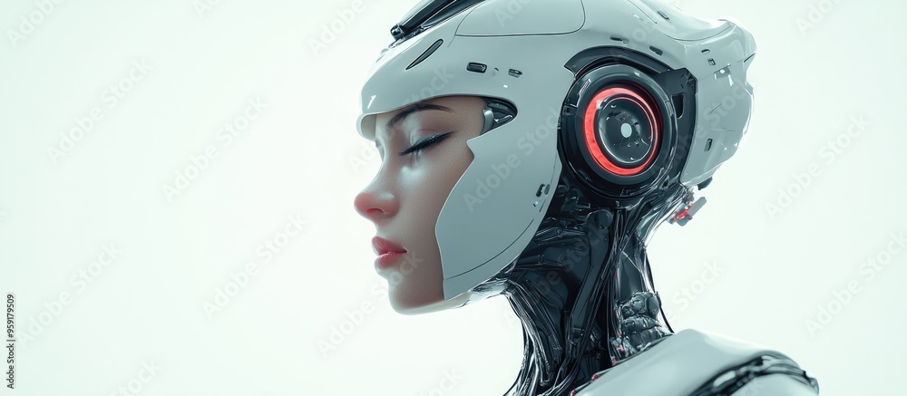 3D rendering of a futuristic cyborg girl featured against a plain white backdrop 3D rendering of a futuristic cyborg girl featured against a plain white backdrop