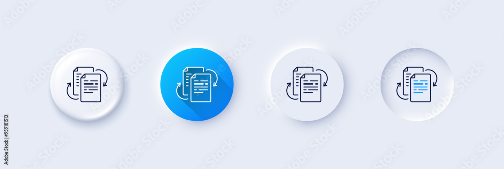 Documents workflow line icon. Neumorphic, Blue gradient, 3d pin buttons. Doc file page sign. Bureaucracy symbol. Line icons. Neumorphic buttons with outline signs. Vector Documents workflow line icon. Neumorphic, Blue gradient, 3d pin buttons. Doc file page sign. Bureaucracy symbol. Line icons. Neumorphic buttons with outline signs. Vector