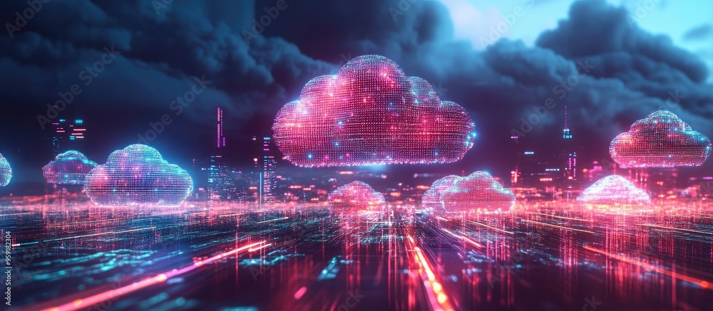 Obraz premium 3D Illustration of Cloud Computing and Cybersecurity in the Digital Realm