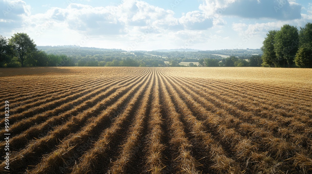 Post harvest field with straw covering the ground Post harvest field with straw covering the ground
