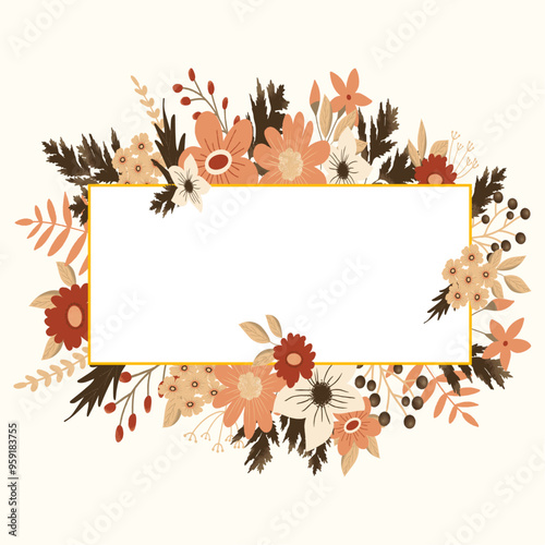 autumn flowers with leaves frame