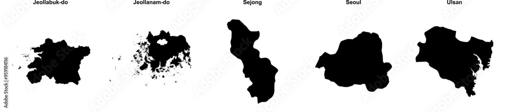Jeollabuk-do, Jeollanam-do, Sejong, Seoul, Ulsan outline maps Jeollabuk-do, Jeollanam-do, Sejong, Seoul, Ulsan outline maps