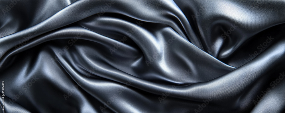 A dramatic abstract background featuring dark grey to silver 3D silk fabric waves. The metallic sheen adds a touch of sophistication and depth. A dramatic abstract background featuring dark grey to silver 3D silk fabric waves. The metallic sheen adds a touch of sophistication and depth.