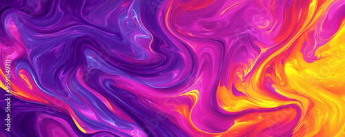 A dynamic abstract background featuring bright, swirling patterns in neon purple, pink, and yellow. The design has a lively, energetic feel with vibrant color interactions.