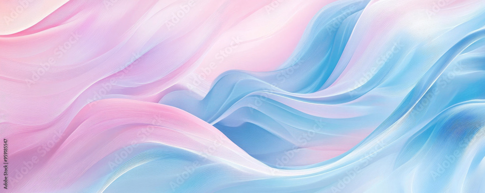 Fototapeta premium Abstract backdrop with soft, flowing lines in pastel shades of pink, blue, and lavender. The design features gentle curves and swirls that evoke a sense of fluidity and harmony, ideal for creative and