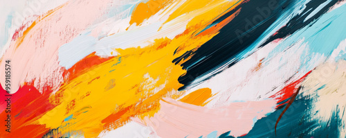 A dynamic abstract design featuring bold, expressive brushstrokes and a vibrant color palette. The design is full of energy and movement, with a chaotic yet harmonious composition. photo