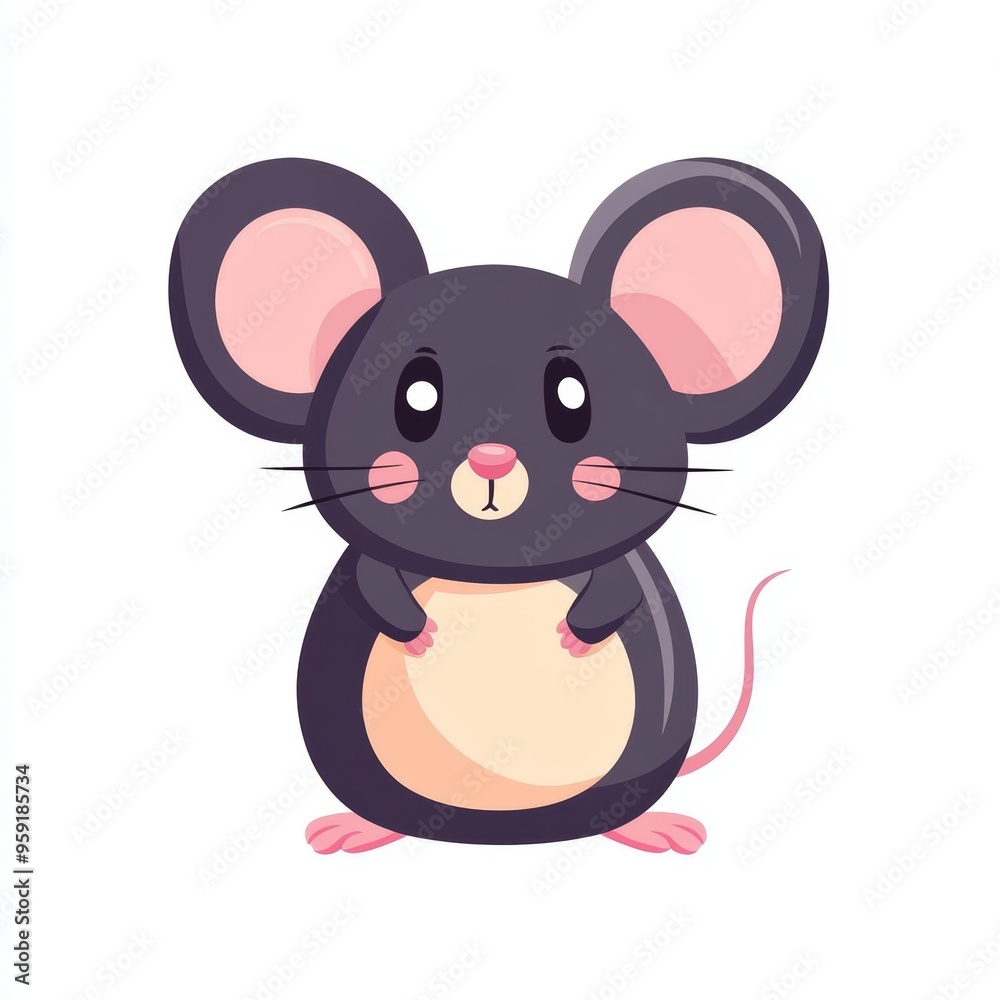 Cute gray mouse with pink ears standing on white background Cute gray mouse with pink ears standing on white background