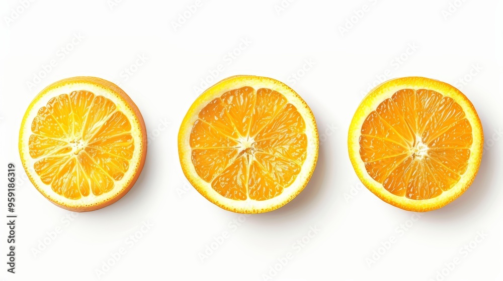 Three orange slices on a white background Three orange slices on a white background