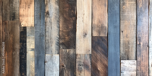 Reclaimed wooden backdrop featuring a mix of unevenly cut, weathered planks in various shades of brown and gray. The wood shows signs of age with rough textures, cracks, and faded paint remnants,