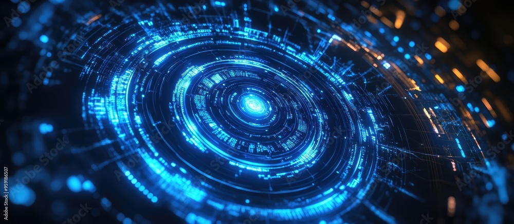 Abstract digital illustration featuring a blue cyber circle representing advanced technology and internet concepts Abstract digital illustration featuring a blue cyber circle representing advanced technology and internet concepts