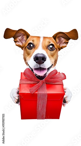 dog with gift box