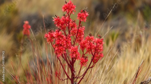 Yucca with diminutive crimson blooms photo