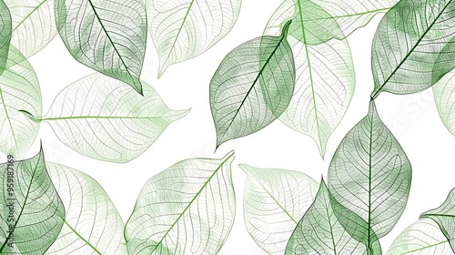 Simple botanical leaf pattern with delicate lines, isolated on white. 32k, full ultra HD, high resolution