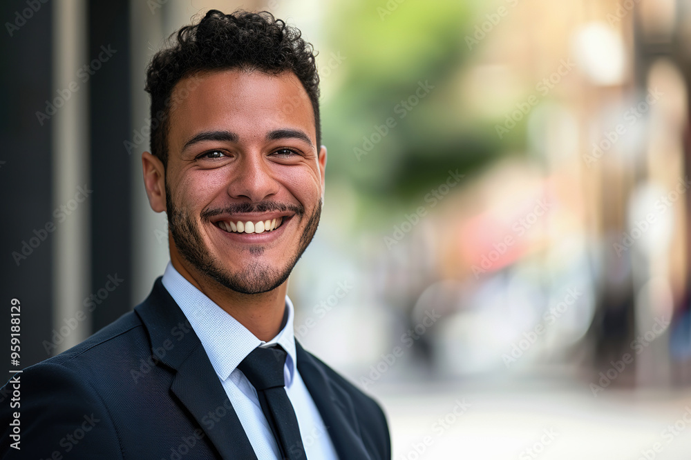 Arab male professional in suit outdoors, blurred urban background Arab male professional in suit outdoors, blurred urban background