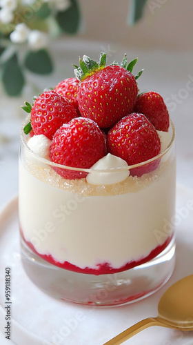 Beautiful delicate dessert with fresh strawberries