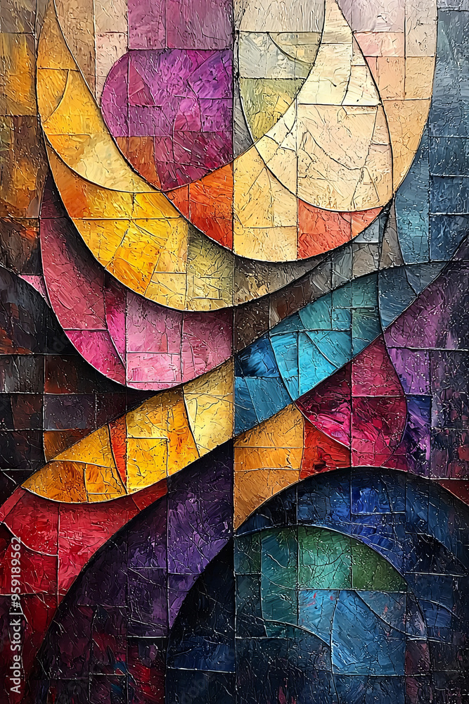 Fototapeta premium Abstract oil painting with vibrant colors and bold strokes.