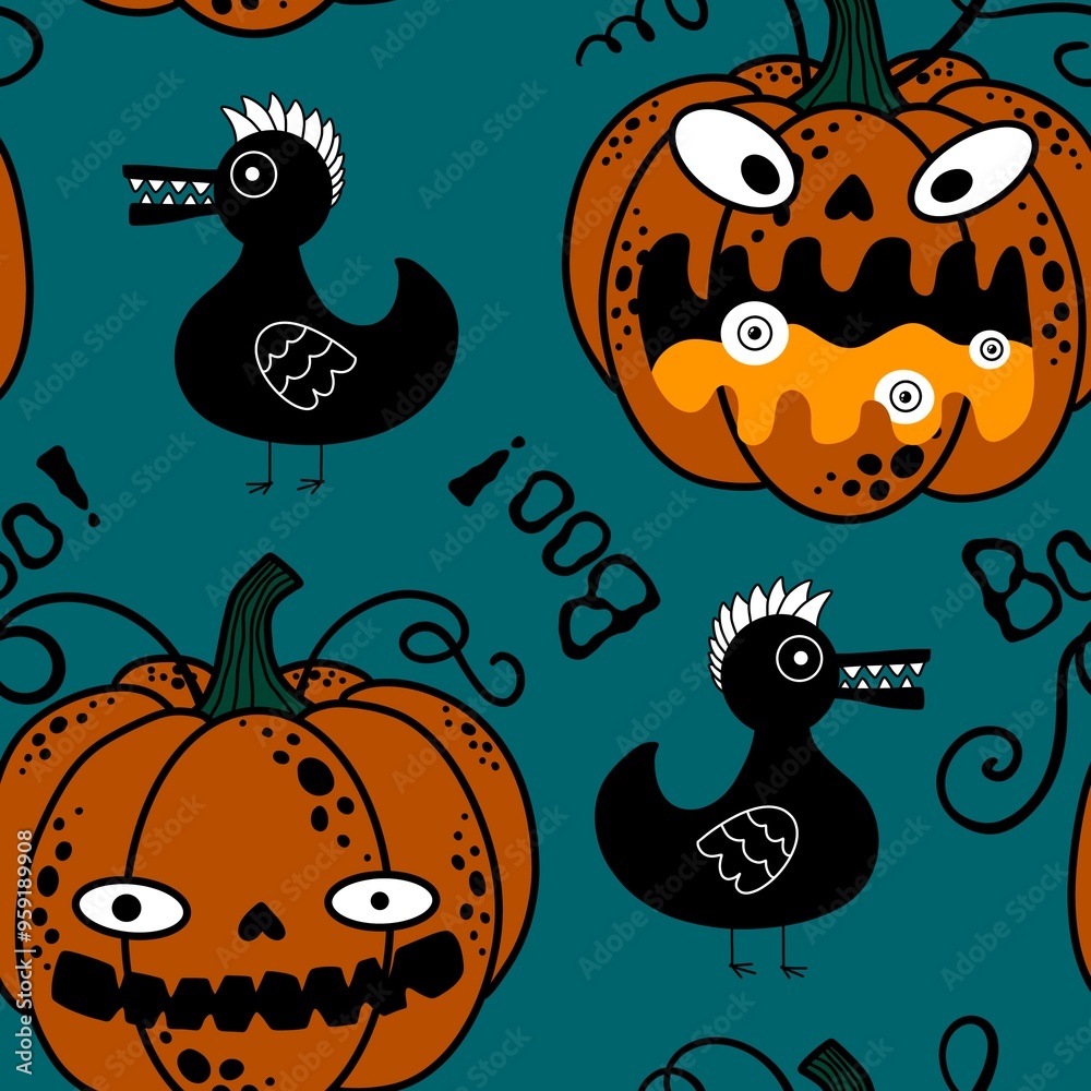 Halloween cute pumpkins seamless monsters pattern for wrapping paper and fabric Halloween cute pumpkins seamless monsters pattern for wrapping paper and fabric