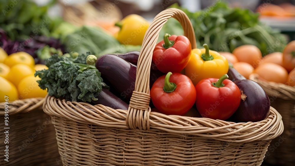 Fototapeta premium organic vegetables in a basket at a farmer's market