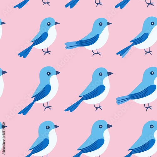 Bluebird or blue jay seamless repeating pattern