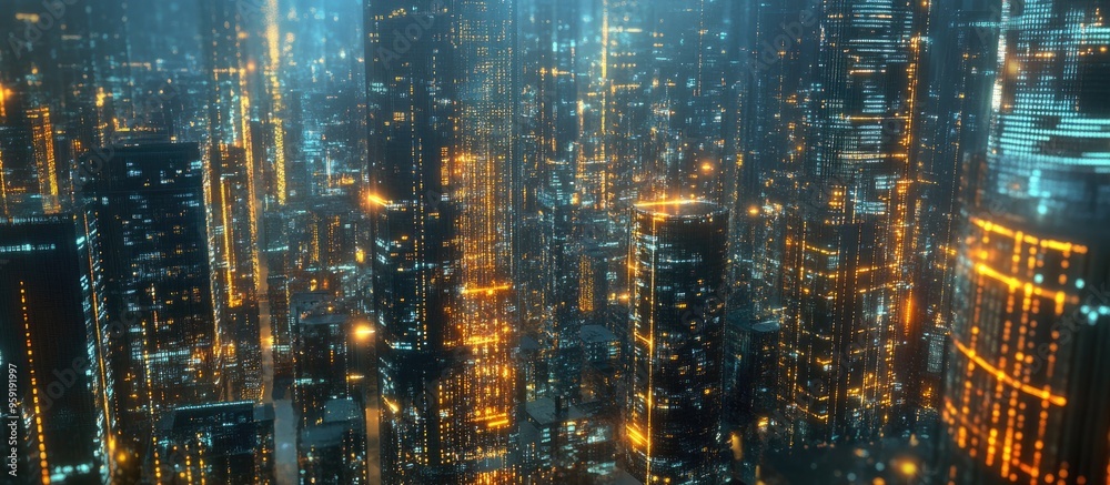 Urban skyline with a focus on the concept of technological intelligence Urban skyline with a focus on the concept of technological intelligence