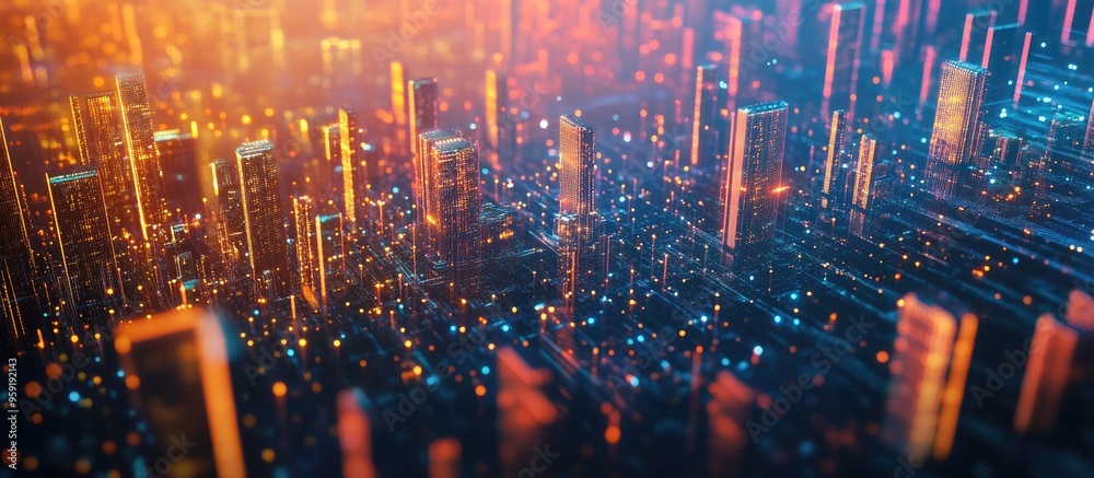 Obraz premium Telecommunication and communication networks in urban areas Concept of smart city development Advanced big data connectivity represents the future