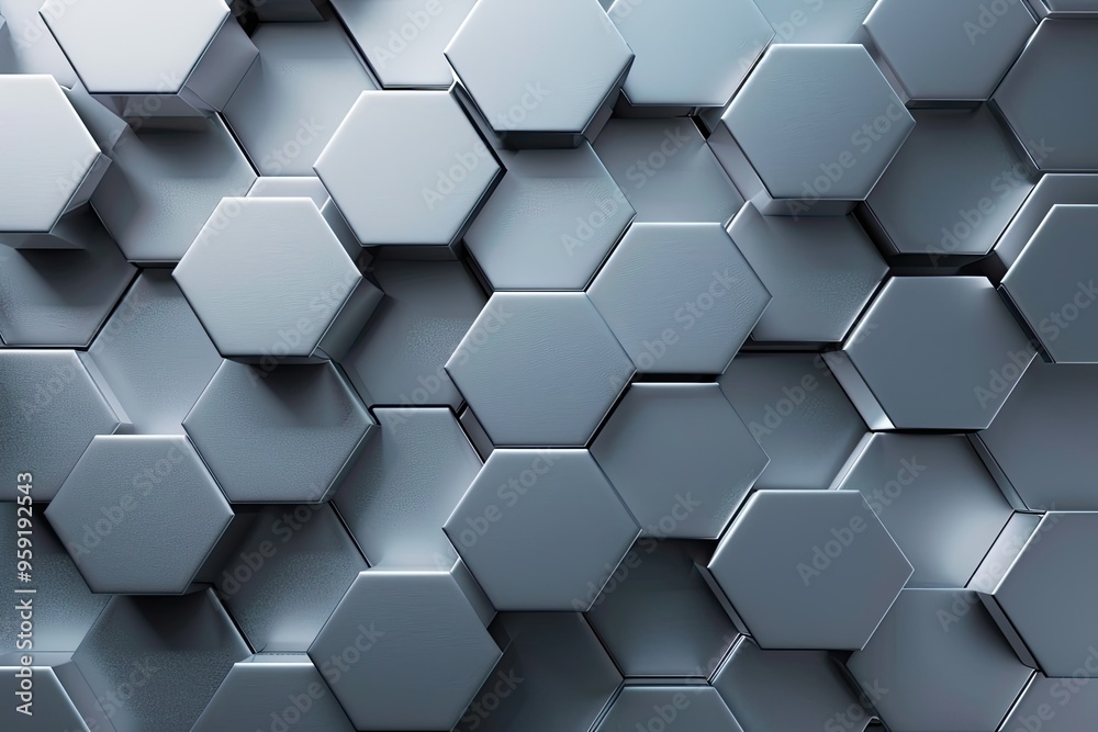 Abstract 3D Geometric Pattern with Hexagon Shapes in Silver Abstract 3D Geometric Pattern with Hexagon Shapes in Silver