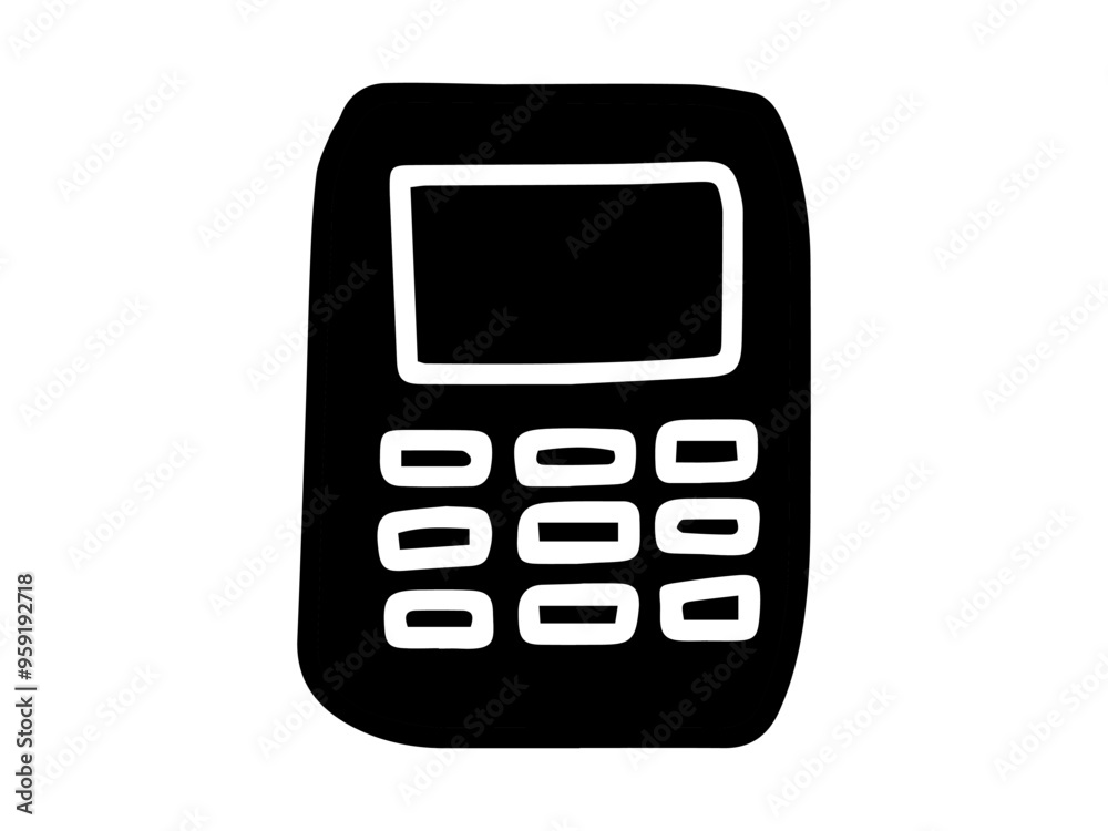 Black silhouette of a calculator isolated on a white background. concept of accounting, finance, education, minimalist style. print, icon, design element. Black silhouette of a calculator isolated on a white background. concept of accounting, finance, education, minimalist style. print, icon, design element.