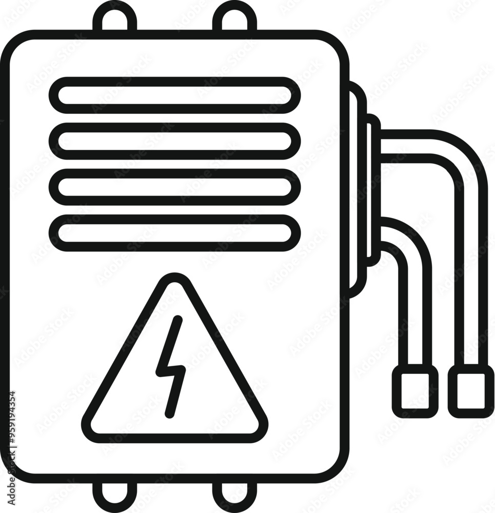 Simple line art illustration of a fuse box being connected with wires, isolated on a white background Simple line art illustration of a fuse box being connected with wires, isolated on a white background