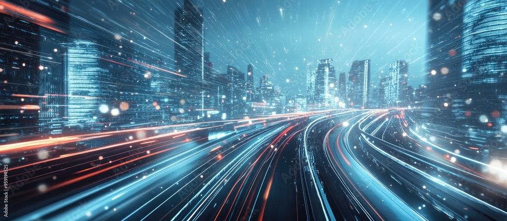 Futuristic highway in a digital city 3D rendering Futuristic highway in a digital city 3D rendering