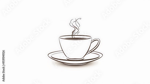 Simple line illustration of a coffee cup with steam rising isolated on solid white background 32k, full ultra HD, high resolution