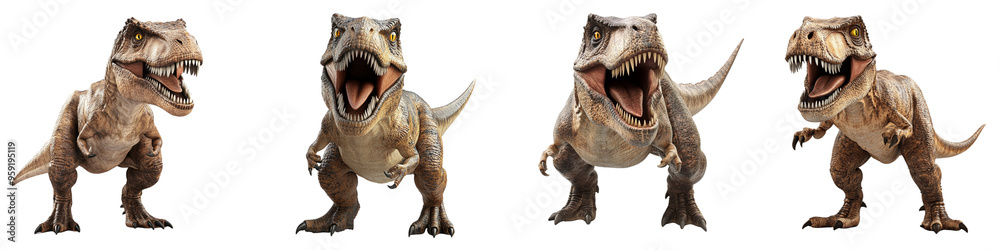 set of A 3D render of a T-Rex dinosaur on a transparent background set of A 3D render of a T-Rex dinosaur on a transparent background
